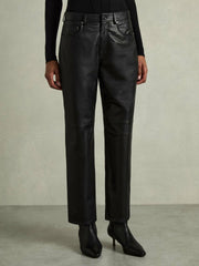 Reiss | Leather Slim-Leg Trousers in Black