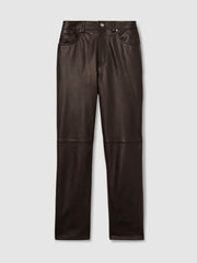 Reiss | Leather Slim-Leg Trousers in Chocolate