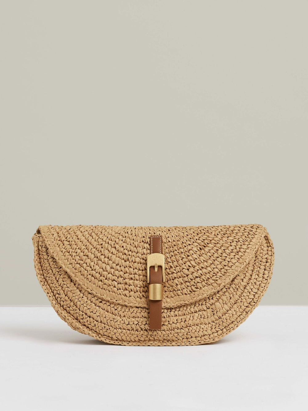 Reiss | Raffia Half-Moon Clutch Bag in Natural
