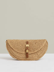 Reiss | Raffia Half-Moon Clutch Bag in Natural