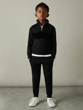 Reiss | 9-13 yrs Slim Fit Half-Zip Funnel Neck Velour Sweatshirt in Black