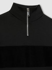 Reiss | 9-13 yrs Slim Fit Half-Zip Funnel Neck Velour Sweatshirt in Black