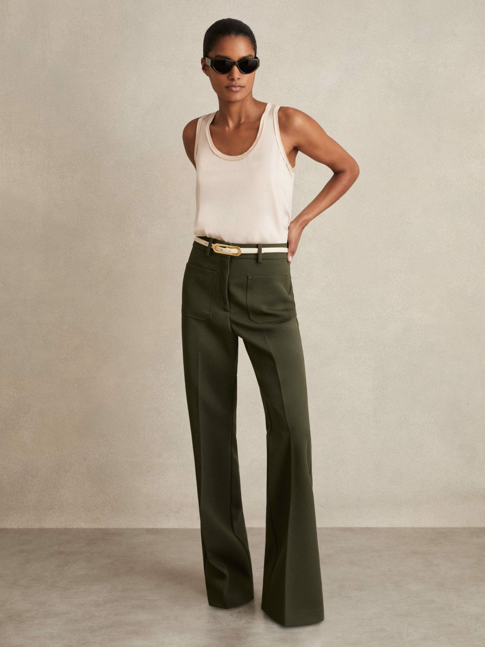 Reiss | Twill Patch-Pocket Flared Trousers in Green