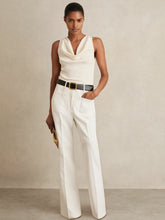 Reiss | Petite Twill Patch-Pocket Flared Trousers in Cream