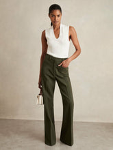 Reiss | Petite Twill Patch-Pocket Flared Trousers in Green