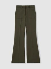 Reiss | Petite Twill Patch-Pocket Flared Trousers in Green