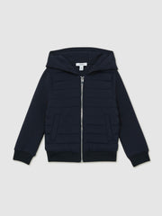 Reiss | 9-13 yrs Interlock Hybrid Hooded Puffer Jacket in Navy