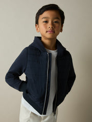 Reiss | 3-9 yrs Interlock Hybrid Hooded Puffer Jacket in Navy
