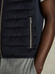Reiss | Brushed Jersey Quilted Gilet in Navy