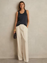Reiss | Elasticated-Waist Wide-Leg Twill Trousers in Cream