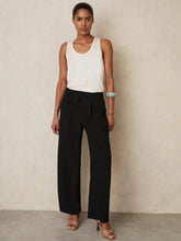 Reiss | Petite Elasticated-Waist Wide-Leg Twill Trousers in Black