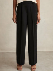 Reiss | Petite Elasticated-Waist Wide-Leg Twill Trousers in Black