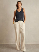 Reiss | Petite Elasticated-Waist Wide-Leg Twill Trousers in Cream