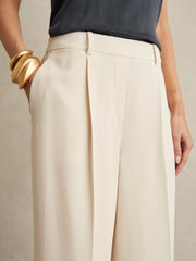 Reiss | Petite Elasticated-Waist Wide-Leg Twill Trousers in Cream