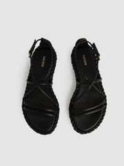 Reiss | Leather Braided Flat Sandals in Black