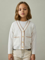 Reiss | 4-9 yrs Wool-Blend Stripe-Detail Cardigan With Cashmere in Cream