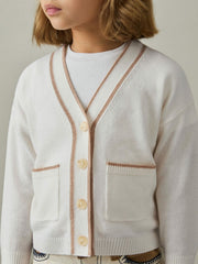 Reiss | 4-9 yrs Wool-Blend Stripe-Detail Cardigan With Cashmere in Cream