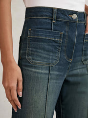 Reiss | Petite Patch-Pocket Flared Jeans in Mid Blue