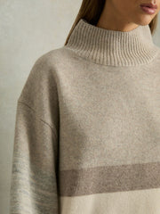 Reiss | Wool Funnel-Neck Striped Jumper in Neutral