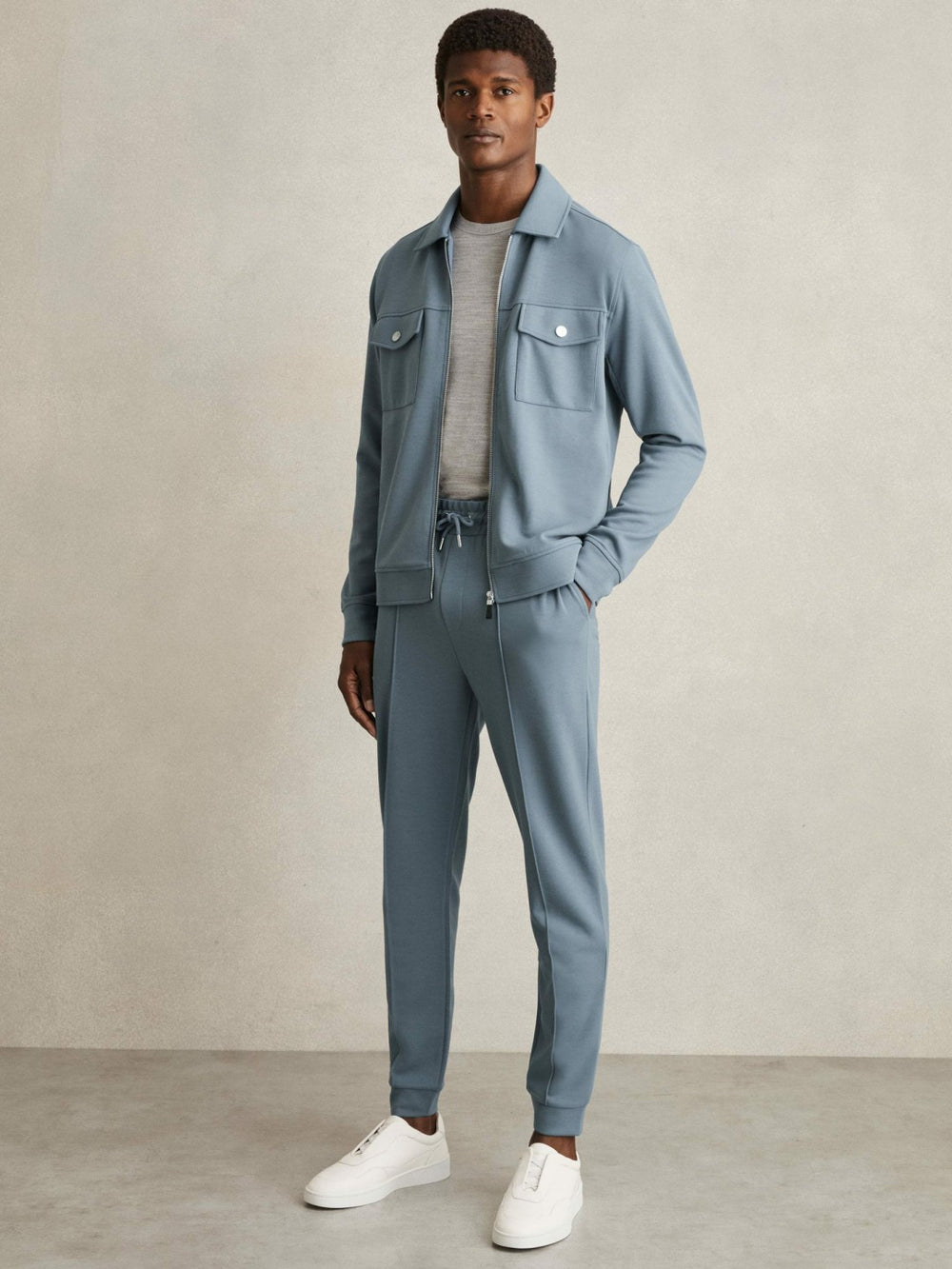 Reiss | Drawstring Jersey Joggers in Airforce Blue