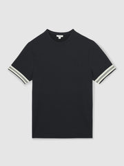 Reiss | Tape-Cuff Textured T-Shirt in Navy
