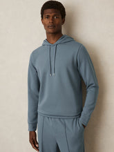 Reiss | Interlock Jersey Drawstring Hoodie in Airforce Blue