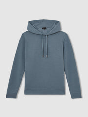 Reiss | Interlock Jersey Drawstring Hoodie in Airforce Blue