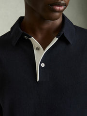 Reiss | Contrast-Placket Polo Shirt With Cotton in Navy