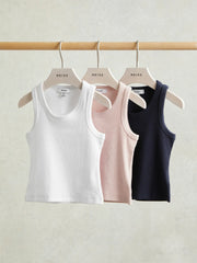Reiss | 9-13 yrs Stretch-Cotton Ribbed Vest 3 Pack in Multicolour