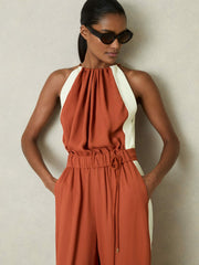 Reiss | Colour-Block Rope-Cord Jumpsuit in Orange