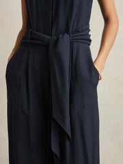 Reiss | Wide-Leg Belted Jumpsuit in Navy