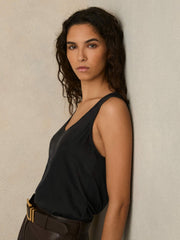 Reiss | Silk-Front Cami Top in Black