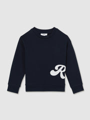 Reiss | 3-9 yrs Cotton-Blend Logo Script Sweatshirt in Navy