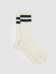 Reiss | Cotton-Blend Double-Stripe Socks in Forest Green/Ecru