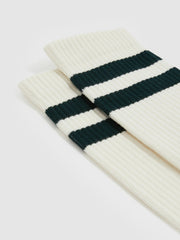 Reiss | Cotton-Blend Double-Stripe Socks in Forest Green/Ecru