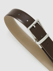 Reiss | Leather Reversible Belt in Stone/Dark Brown