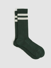 Reiss | Cotton-Blend Double-Stripe Socks in Pine Green/Ecru