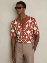 Reiss | Geometric Embroidery Knit Shirt in Paprika Red