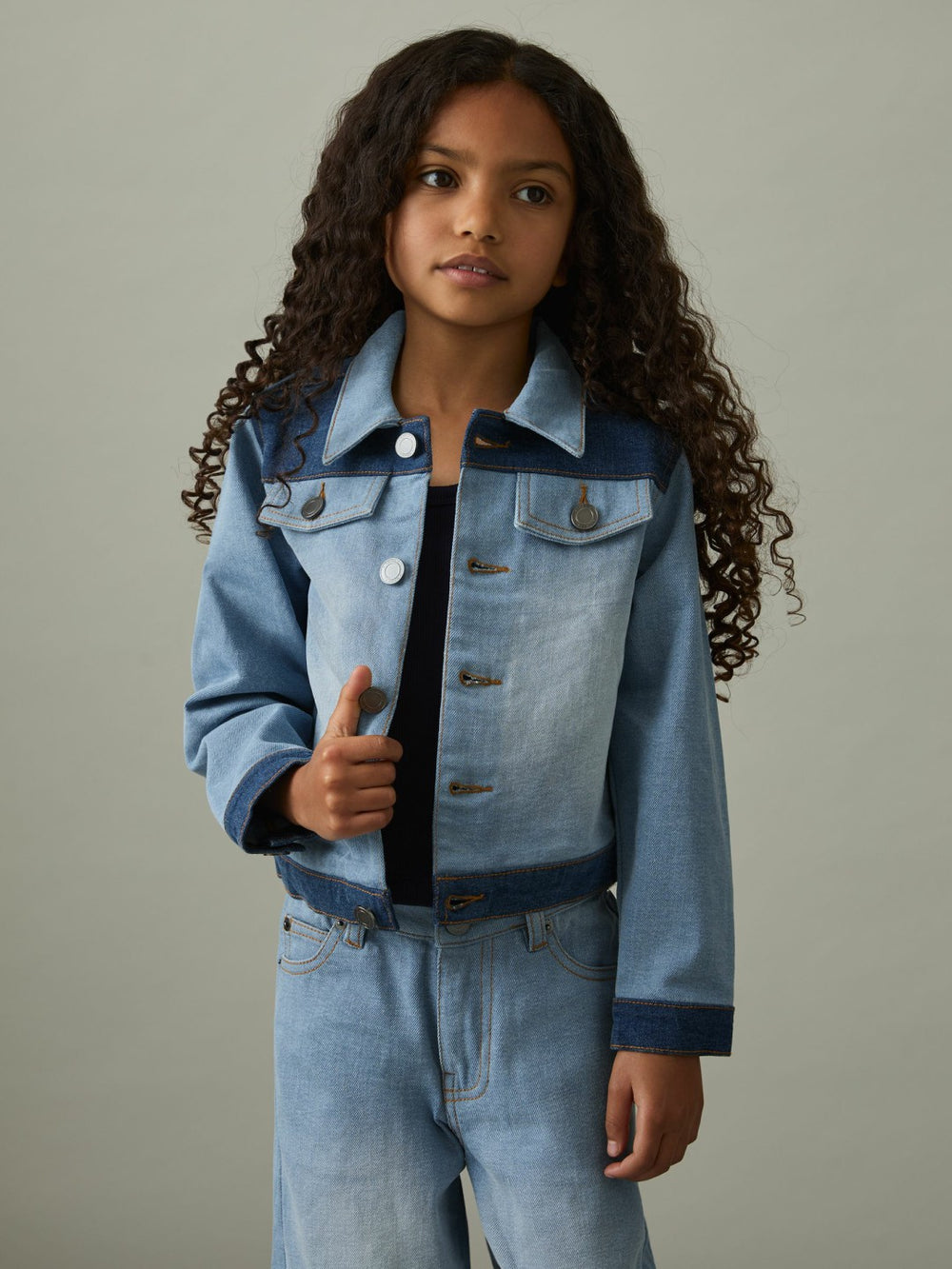 Reiss | 9-13 yrs Patchwork Two-Tone Denim Jacket in Blue