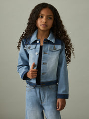 Reiss | 4-9 yrs Patchwork Two-Tone Denim Jacket in Blue