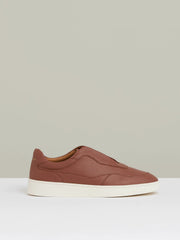 Reiss | Leather Elasticated-Lace Trainers in Terracotta Brown