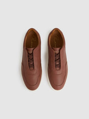 Reiss | Leather Elasticated-Lace Trainers in Terracotta Brown