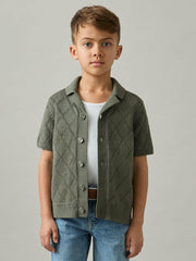 Reiss | 9-13 yrs Cotton Blend Diamond Knit Shirt in Dark Sage