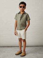 Reiss | 3-9 yrs Short Sleeve Linen Shirt in Thyme Green