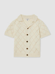 Reiss | 9-13 yrs Cotton Blend Diamond Knit Shirt in Off White
