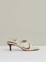 Reiss | Leather Link-Strap Low-Heel Sandals in Off White