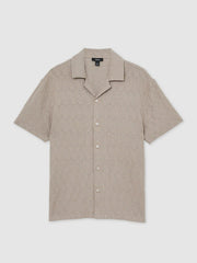 Reiss | Cotton Textured Cuban-Collar Shirt in Mink Brown