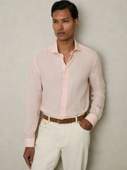 Reiss | Linen Button-Through Shirt in Prep Pink