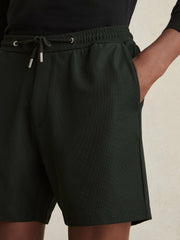 Reiss | Textured Drawstring Shorts in Dark Green