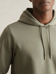 Reiss | Interlock Jersey Drawstring Hoodie in Sage